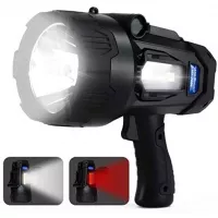 Rechargeable LED Spotlight Flashlights High Lumens, 4400 mAh 20h Ultra-long Standby, Searchlight Handheld Spotlight Flashlights for Boating（Black)