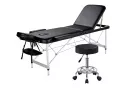 Yaheetech Aluminium 3 Folding Massage Table With Rolling Stool Portable Massage Bed Spa Bed Stool Adjustable Swivel Salon Chair Massage Therapy Table With Headrest & Armrest Black