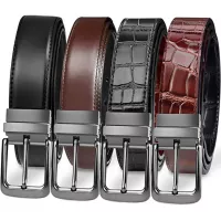 2 Pack Belts for Men Reversible-Mens Belt Cowhide Crocodile Leather Belt Genuine