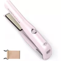 Lena Hair Straightener Curler 2 in 1 Travel Cordless Mini Flat Iron Curl Styler Wireless USB Charging Hair Curling Iron Portable Curler Styling Tool 4000mAh Pink