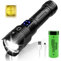 EBUYFIRE USB Rechargeable Flashlight,Super Bright XHP90 LED MAX 3000 Lumens, 5 Modes Zoomable, IP65 Waterproof Powerful for Emergency Hunting Camping Hiking (26650 Battery and Chargers Included)