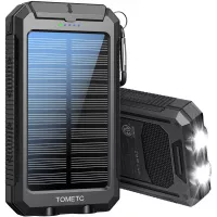 Solar Power Bank 33800mAh Portable Solar Charger 5V3.1A,18W PD QC 3.0 Dual 2 USB,LED Flashlights Port Strong LED IPX7 Flashlight,Waterproof, Dustproof, Shockproof (Black)