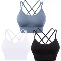 Evercute Cross Back Sport Bras Padded Strappy Criss Cross Cropped Bras for Yoga Workout Fitness