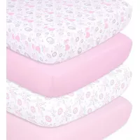 The Peanutshell Pink Woodland Floral Fitted Crib Sheet Set for Baby Girls, 4 Pack Set