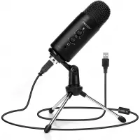 USB Condenser Recording Microphone for Computer: Zero Latency Monitoring Professional PC Mic Studio Cardioid Kit with Tripod Stand Great for Gaming | Podcasting | Streaming | Podcast | Skype (VC86)
