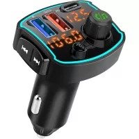 Ilokey Bluetooth 5.0 Car Adapter, FM Transmitter for Car : PD3.0 and QC3.0 Fast Charging 18W Radio Adapter Auto Music Player,Dual Screen Display，Hands-Free Calls, Siri Google Assistant