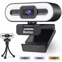 2021 Webcam AutoFocus 1080P,HD Web Camera 3 Colors Ring Light & Microphone,30 FPS Streaming Cam with Tripod, Plug and Play, for Zoom/Skype/Facetime/Teams, PC Mac Laptop Desktop
