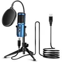 USB Condenser Microphone, ZEXMTE Computer PC Gaming Microphone with Tripod Stand & Pop Filter for for Streaming, Podcasting, Vocal Recording Microphone, Support for Computer Mac OS & Windows,Blue