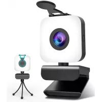 Webcam with Microphone and Light, 1080P Web Cam with Privacy Cover & Tripod for Desktop/Laptop/PC/MAC, Web Camera for Computer, Skype, YouTube, Zoom, Xbox One, Studying, Video Calling