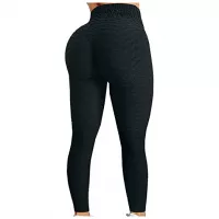 Dndnchun Women Ruched Yoga Pants Butt Lifting High Waist Tummy Control Gym Leggings for Glutes Workout Running Fitness Black