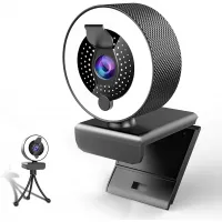 2k Webcam with Microphone Ring Light-HD Web Cam with Privacy Cover&Tripod for Desktop/Laptop/PC/MAC,Web Cameras for Computers, Skype, YouTube, Zoom, Xbox One, Studying, Conference and Video Calling