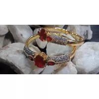24k Gold Plated Handmade Bangles Studded Ruby Stones with White Pearls