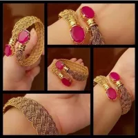 24k Gold Plated Handmade Bangles Studded Ruby Stones with Antique Polish