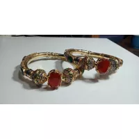 24k Gold Plated Handmade Bangles Studded Ruby and Emerald Stones