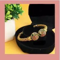 24k Gold Plated Handmade Bangles Studded Ruby and Emerald Stones
