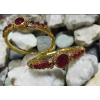 24k Gold Plated Handmade Bangles Studded Ruby and Champagne Stones