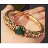 24k Gold Plated Handmade Bangles Studded Emerald and Champagne Stones