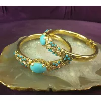 24k Gold Plated Handmade Bangles Studded Feroza and Champagne Stones
