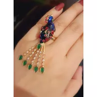 24K Gold Plated Handmade Peacock Ring Studded Semi-Precious Stones with Meena