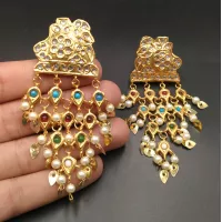 24K Gold Plated Handmade Earrings studded Kundan with Multi Stones