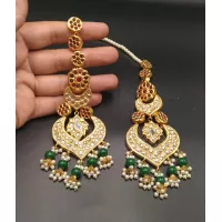 24K Gold Plated Handmade Earrings studded Kundan Ruby and Emerald Stones along with White Pearls