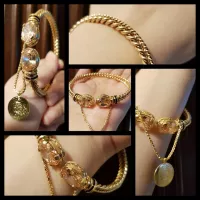 24k Gold Plated Handmade Bangles Studded Feroza and Champagne Stones