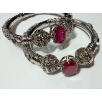 White Polish Bangles Studded Ruby Stones