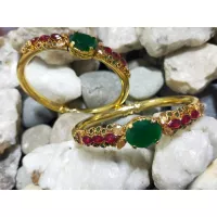 Gold Plated Handmade Bangles Studded Ruby, Emerald and Champagne Stones