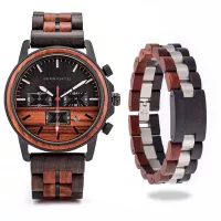 2020 New design Custom logo wooden Watch Stainless steel men military watch with leather strap