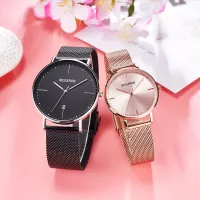 Romantic simple design alloy case PU leather strap couple watch