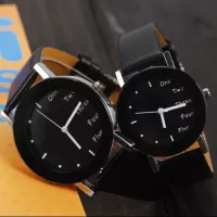 2018 New Korean Style Couple Leather Fashion Cute English Word Analog Wrist Watch