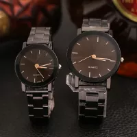Top Plaza His and Hers Valentine's Day Gift Couple Watch Full Black Brown Bracelet Watch Simple and Elegant Design wristwatches