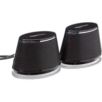 Amazon Basics USB Plug-n-Play Computer Speakers for PC or Laptop - 1 Pair (2 Speakers), Black with Blue LED Light
