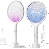 Rechargeable Mosquito Flies Killer Electric Tennis Bat Handheld Mosquito Racket Insect Fly Bug Home Office Bugs Machar Killer Mosquito Bat Electric Zapper Swatter With Night Mosquito Killing Lamp (2 In 1)