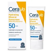 CeraVe 100% Mineral Sunscreen SPF 50 | Face Sunscreen with Zinc Oxide & Titanium Dioxide for Sensitive Skin | With Hyaluronic Acid, Niacinamide, and Ceramides | 2.5 oz