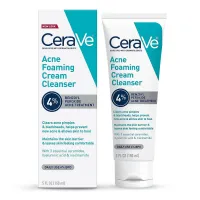 CeraVe Acne Foaming Cream Cleanser | Acne Treatment Face Wash with 4% Benzoyl Peroxide, Hyaluronic Acid, and Niacinamide | Cream to Foam Formula | Fragrance Free & Non Comedogenic | 5 Oz