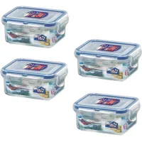 3 Set Small Size Aroni Lock Food Containers - Airtight Food Keeper - Plastic Lunch Boxes Rectangle - Plastic Box Airtight Food - Food Boxes Lock - Tiffin Food Lock/Clip Storage - Stackable Plastic Food Storage Box - Airtight Food Container