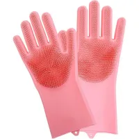 Magic Dish washing Gloves with scrubber Silicone Cleaning Reusable Scrub Glove for Wash Dish Kitchen Bathroom 1 Pair