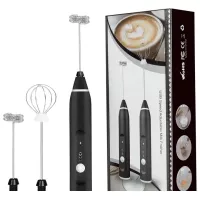 Handheld USB Rechargeable Foam Maker Electric Frother with 2 Stainless Whisks
