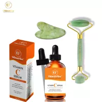 Original UltimateFine Vitamin C Skin whitening & Anti Aging Serum with Jade Massage Roller
