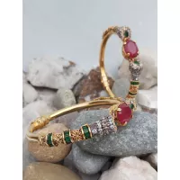 24K Gold plated Handmade Bangles with Ruby and Emerald Stones