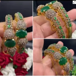 24K Gold Plated Handmade Emerald Stones Bangles