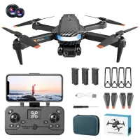 V8 Drone Remote Control Airplane 480P Dual Lens 4-Axis Gimbal Quadcopter Obstacle Avoidance, Optical Flow Positioning, 3 Batteries - Carbon Fiber Texture