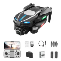 M2 Folding RC Drone with Three Camera Optical Flow Positioning Brushless Motor RC Quadcopter with 2 Batteries - Black