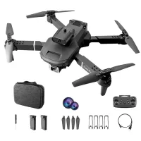 E100 Dual Camera RC Aircraft Obstacle Avoidance Portable Quadcopter Dual WiFi HD Aerial Photo Folding Drone (Dual Batteries) - Black